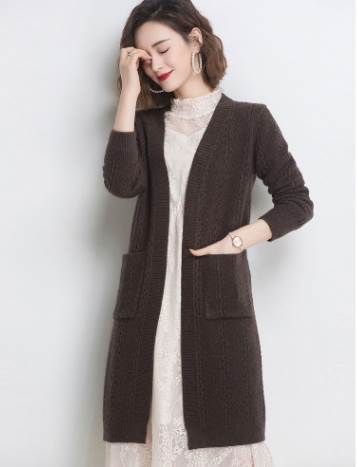 種類18：モカ/XL ケーブル柄 ロング カーディガン トップス アウター