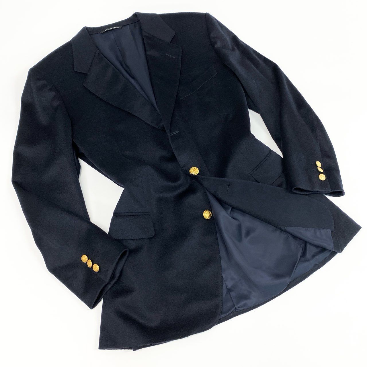 28f14 CELINE HOMME セリーヌ オム マカダム金ボタン ヴィンテージ カシミヤ100％ ブレザー 52 ネイビー テーラード スーツ イタリア製