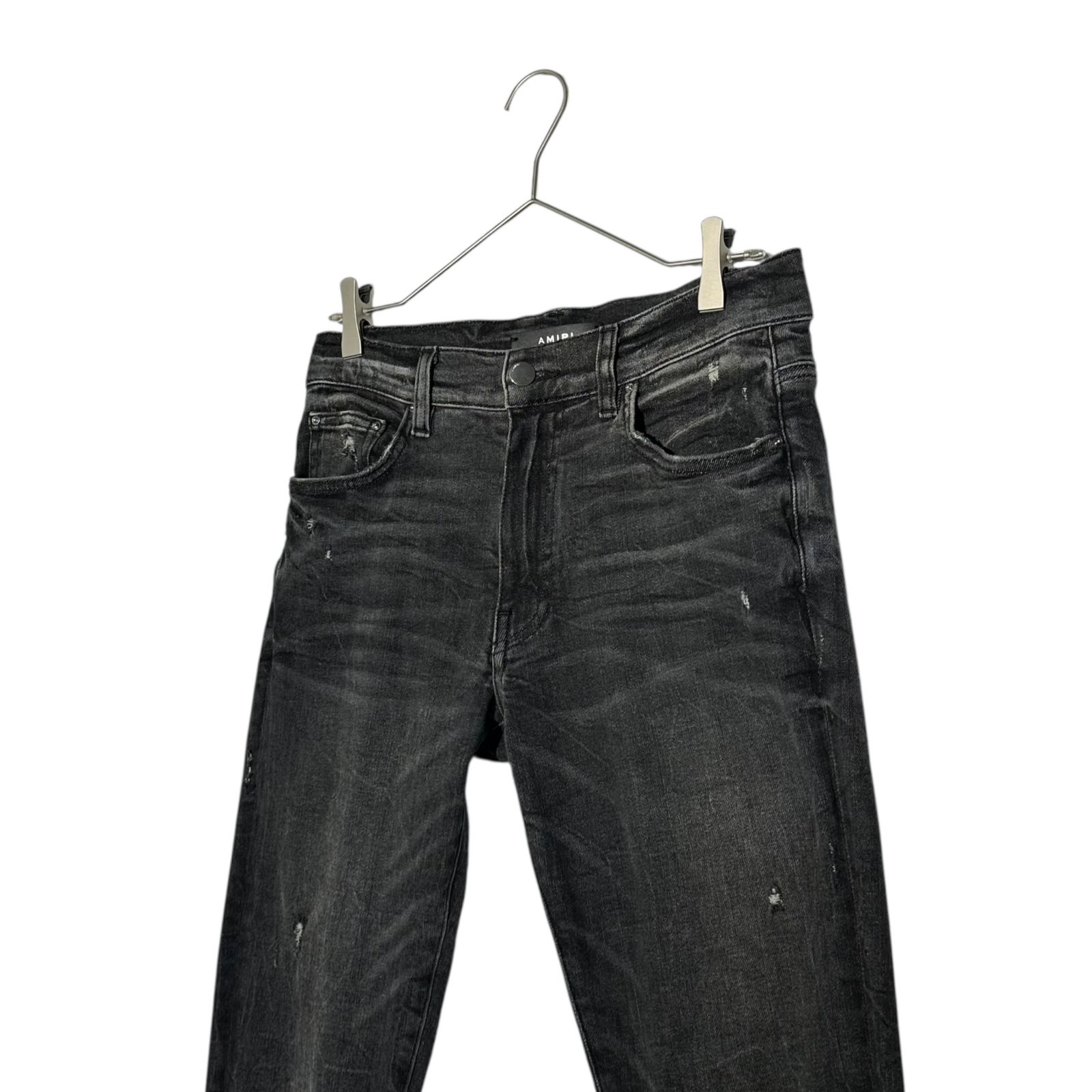 【AMIRI】スキニーパンツ ブラック デニム ロゴ コットン AMIRI(アミリ) Used Black Skinny Denim Pants ユーズド加工