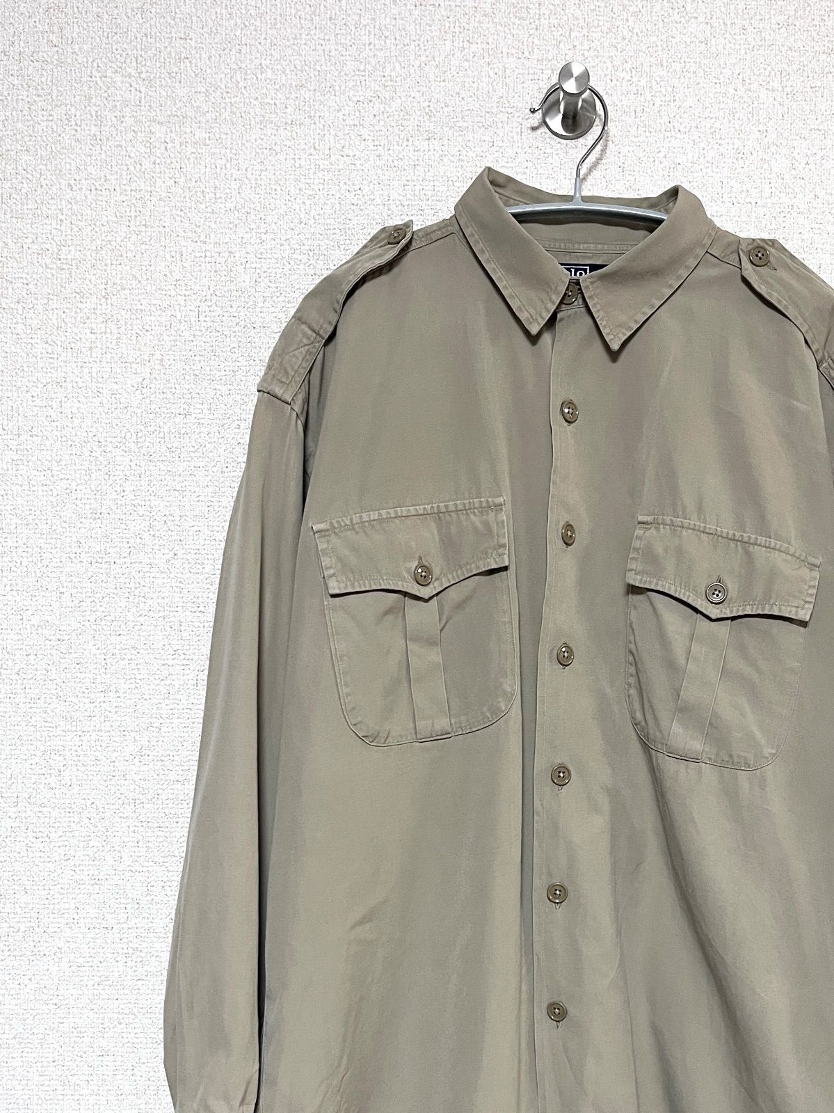 Polo RALPH LAUREN】90s L/S サファリシャツ L ポロラルフ Polo RALPH LAUREN】90s L/S サファリシャツ L ポロラルフ