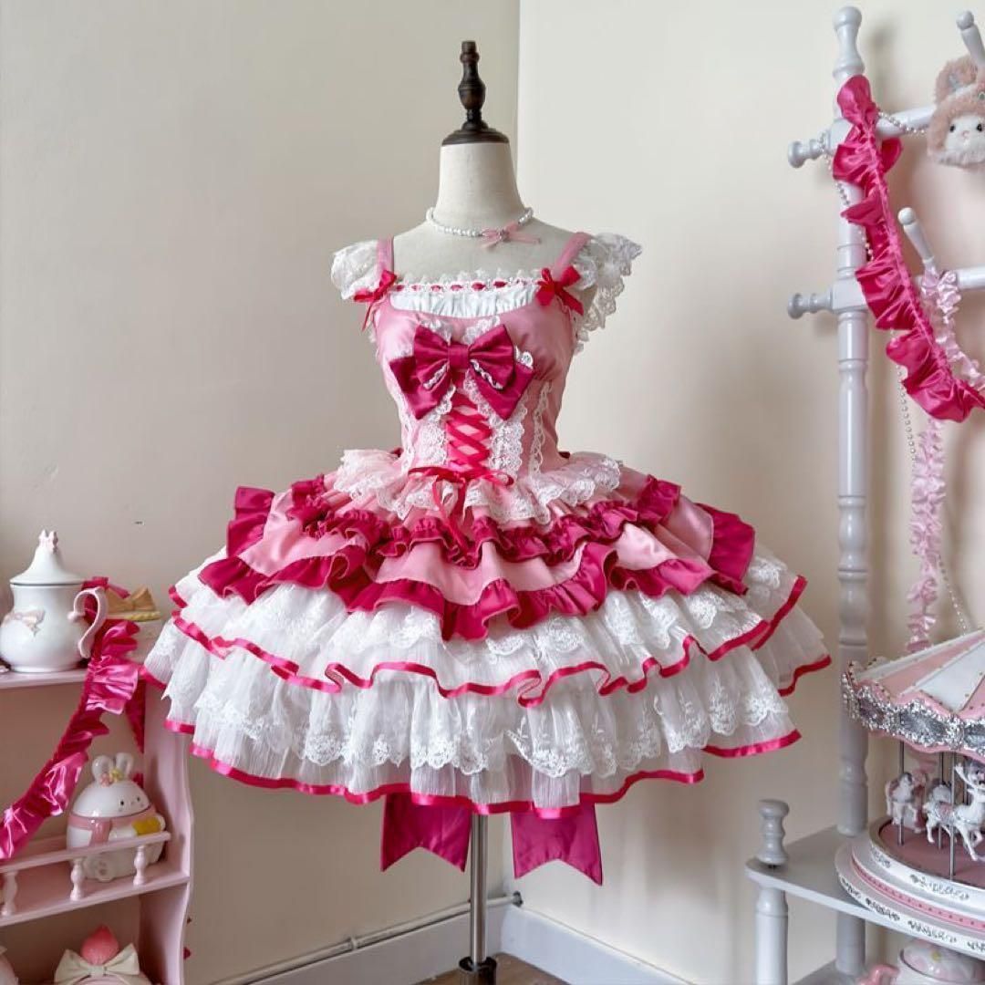 25年 ロリータ 姫系 コスプレ 衣装 ネイビー ピンク メイド かわいい 撮影会 舞台 イベント 618-52