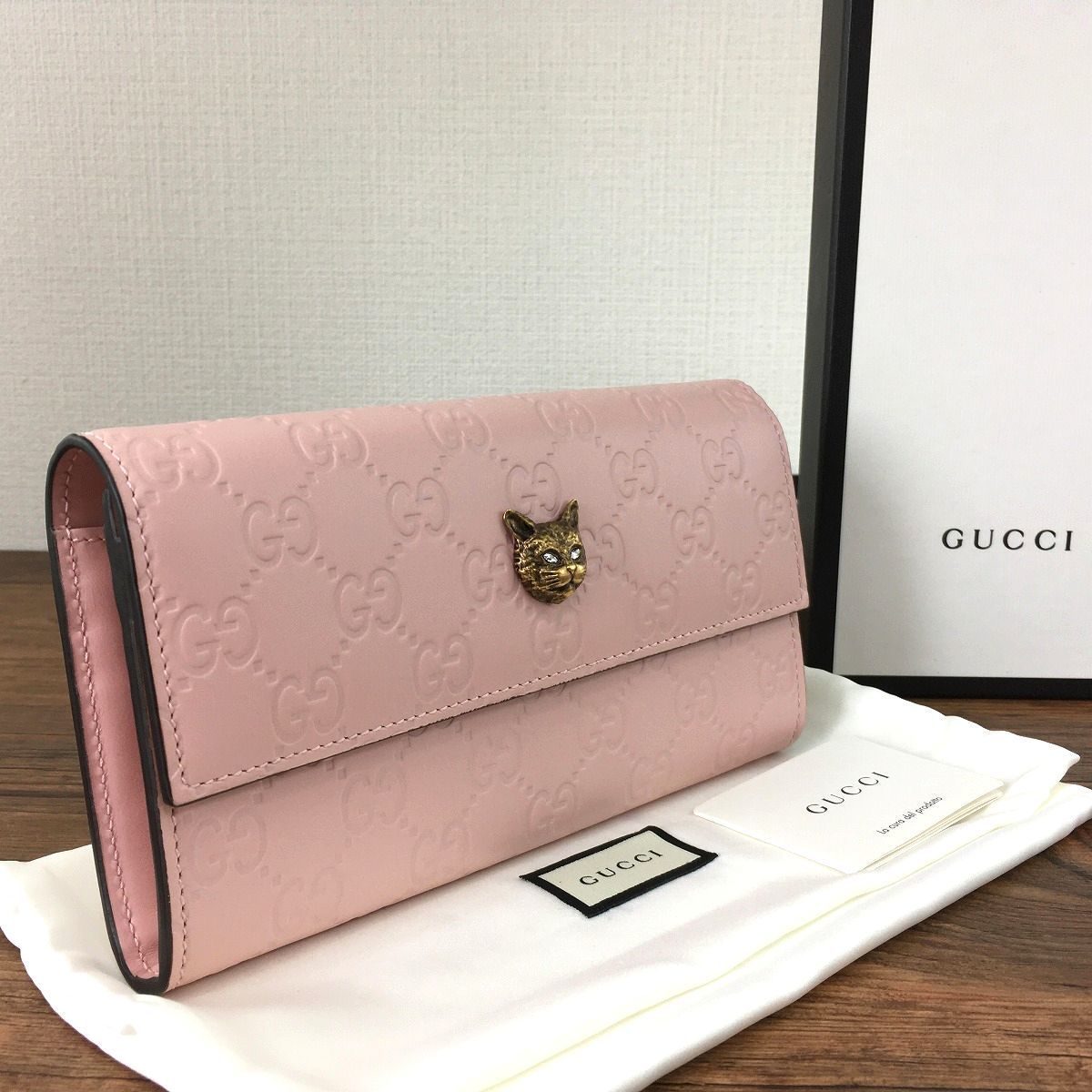 490 極美品 グッチ 長財布 548055 キャット ピンク - メルカリShops