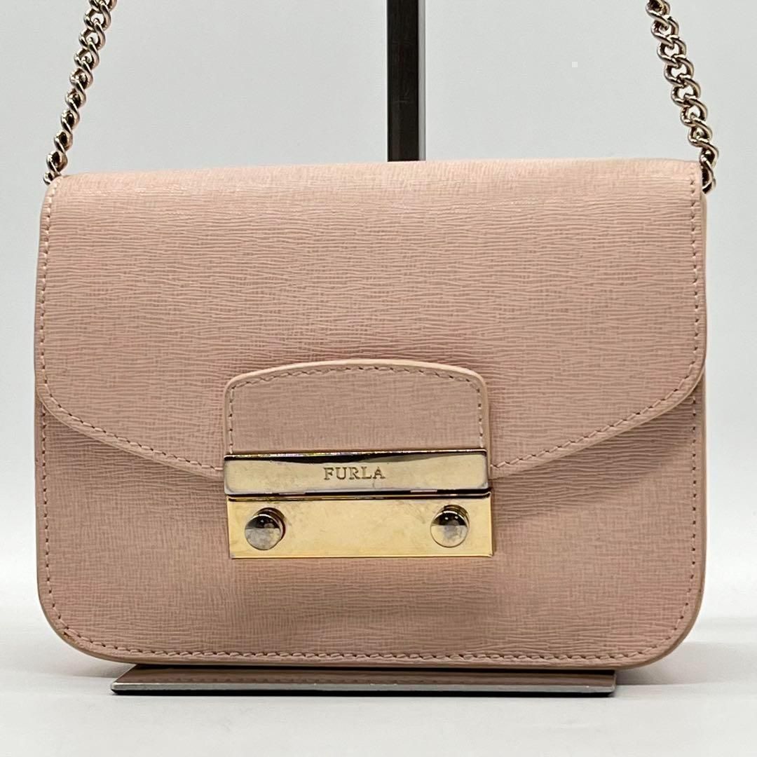 美品】FURLA メトロポリス チェーン ショルダーバッグ ピンク