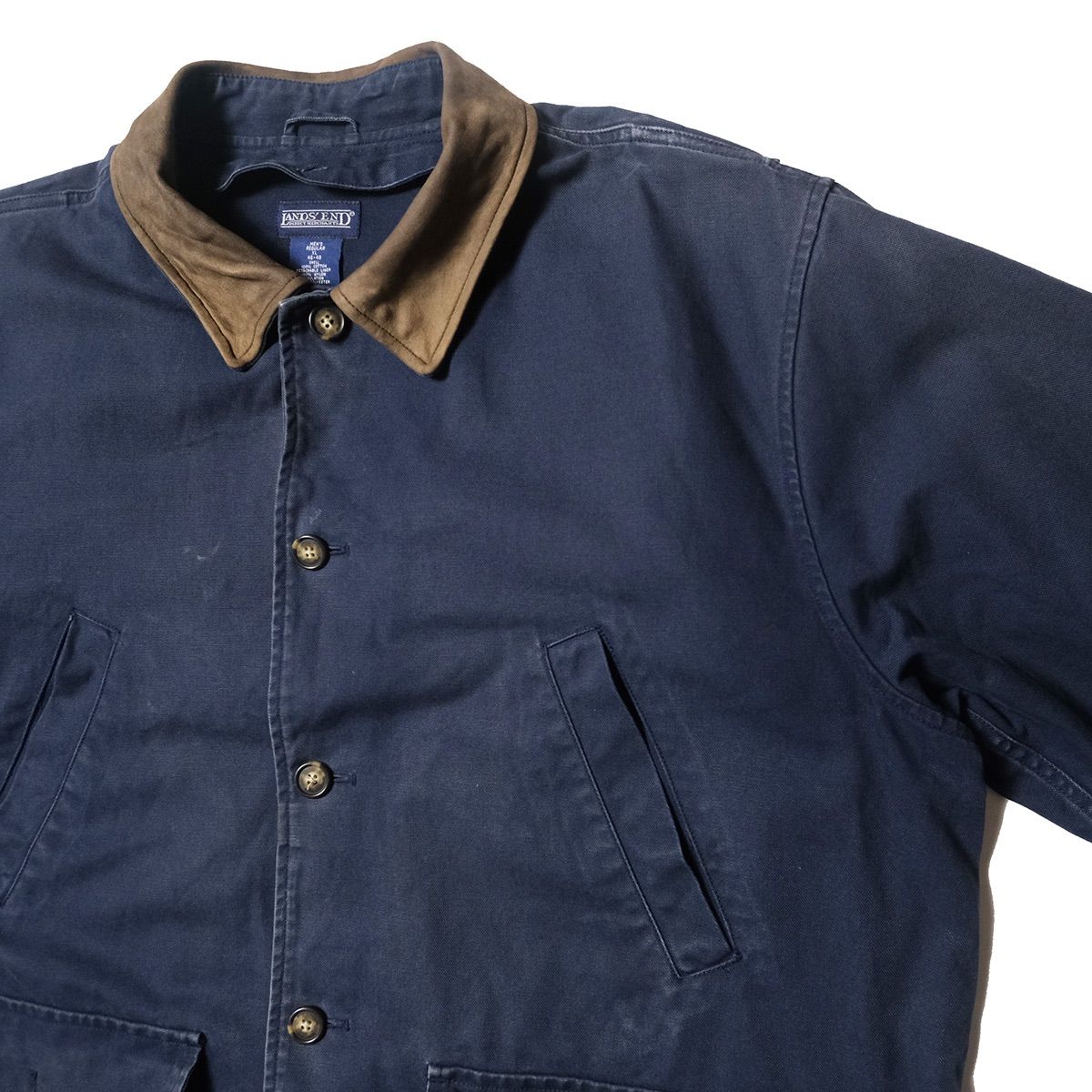 LANDS′END ダックハンティングジャケット ネイビー ブラウン 90's ランズエンド 襟レザー ダック ハンティングジャケット 紺