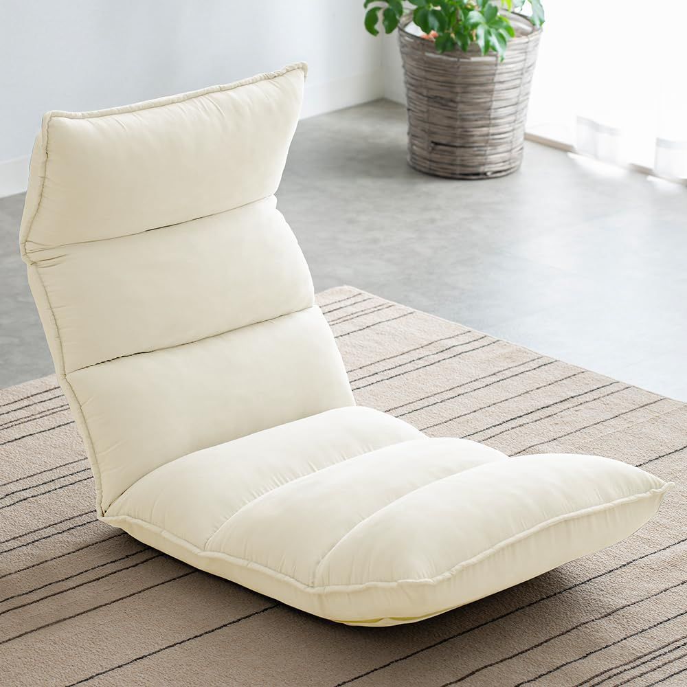 座椅子 フロアチェア アイリスプラザ リクライニング 幅約54×奥行約84~138.5×高さ約16~71.5cm NFC-01 アイボリー