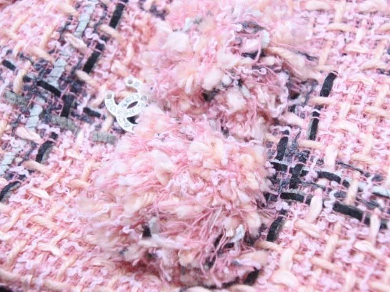 極美品 CHANEL シャネル ニットキャップ ピンク ツイード ココマーク 帽子 ロゴ サイズ57  41314