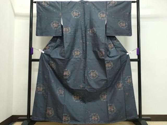 平和屋着物○本場染大島紬 井桁絣文様 正絹 逸品 AAAT0559zg わたっ 