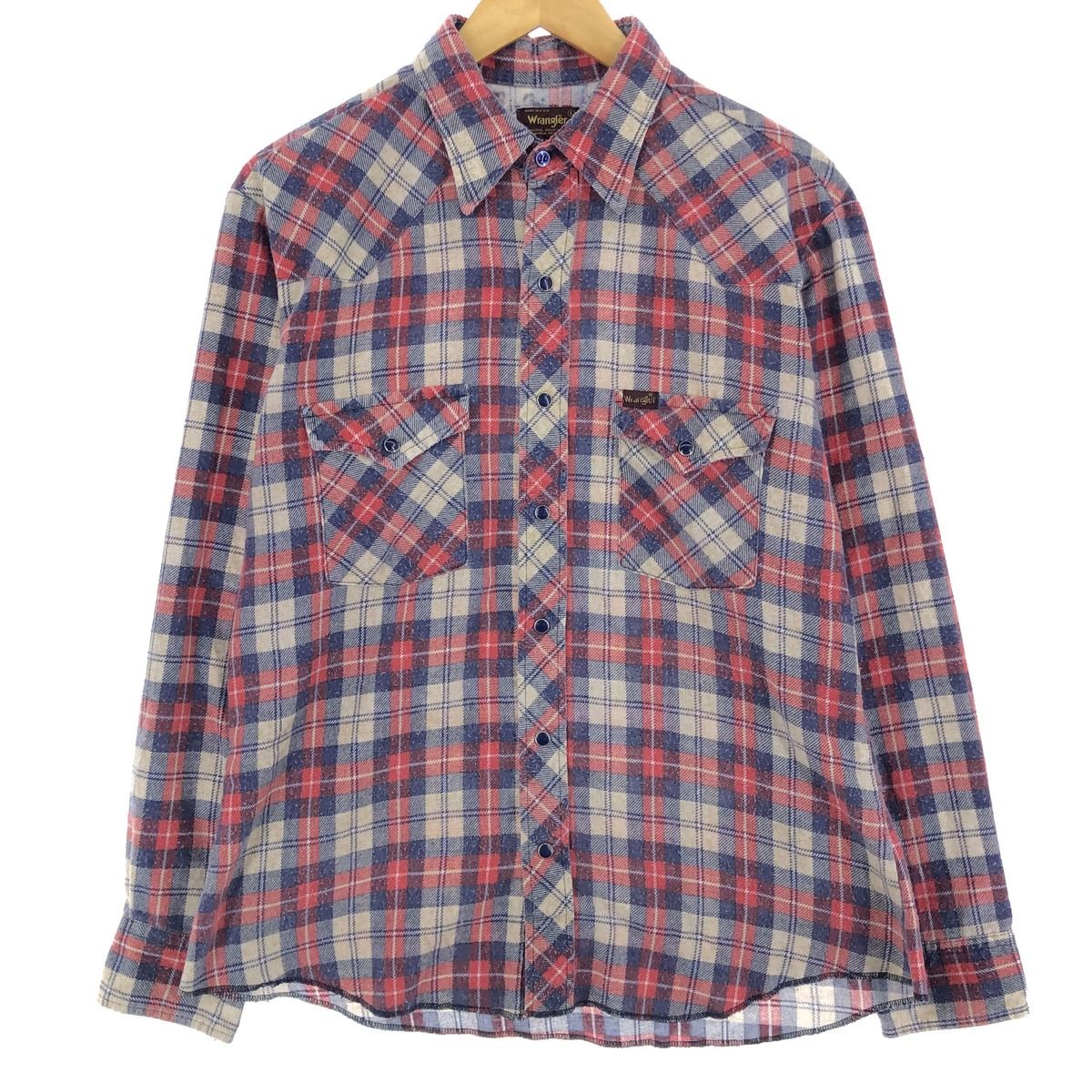 古着 70年代 ラングラー Wrangler チェック柄 長袖 ウエスタンシャツ USA製 メンズL ヴィンテージ/eaa457594