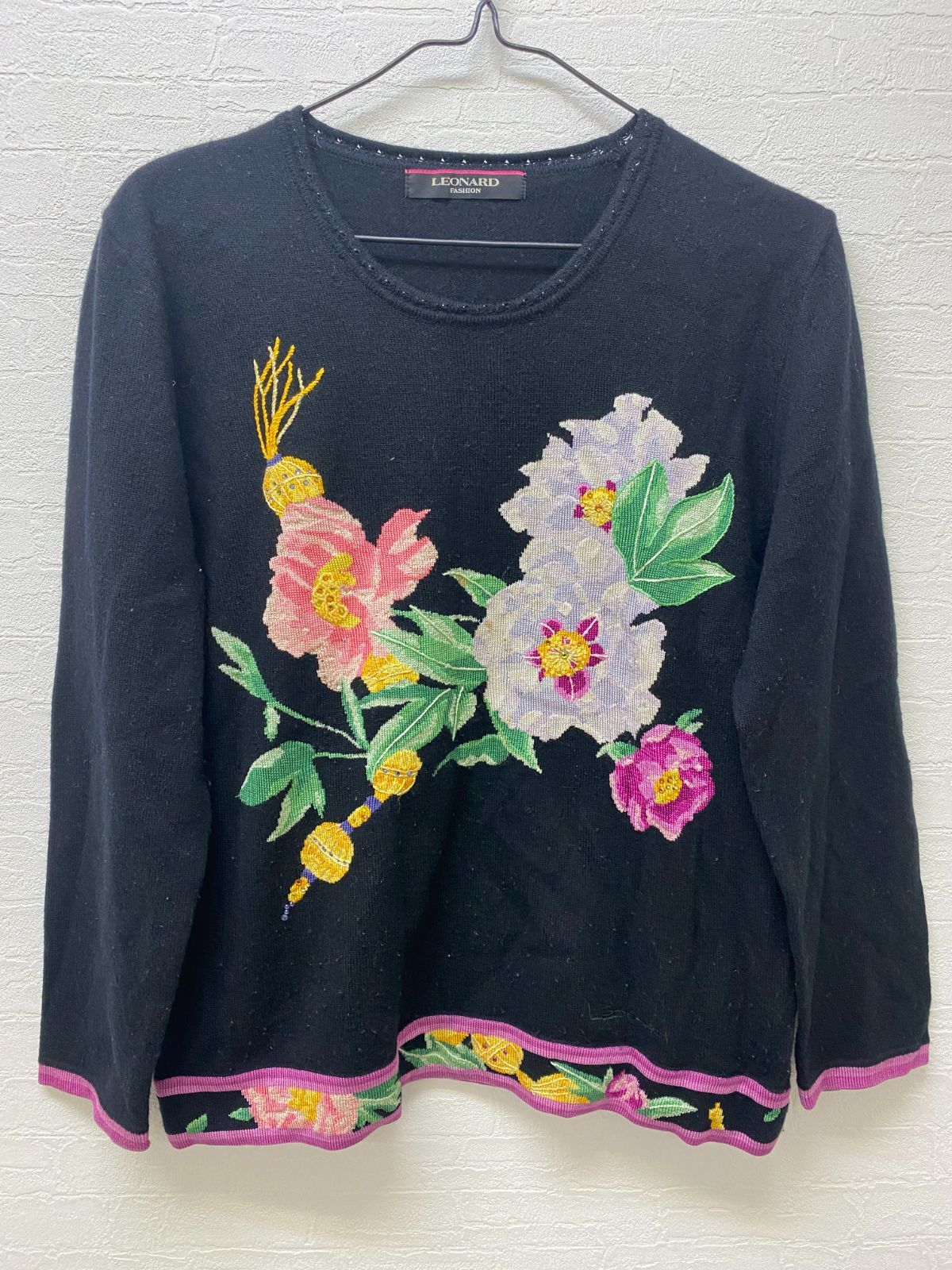 B-667 LEONARD レオナール 花柄 かしみや混 トップス ブラック