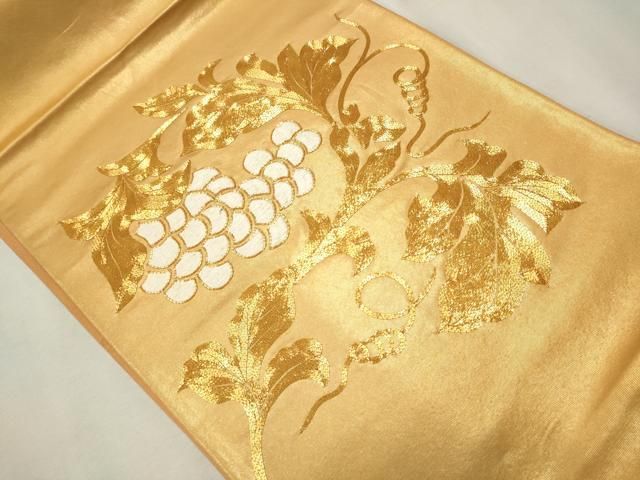 平和屋着物○銀座きしや 太鼓柄袋帯 総刺繍 駒刺繍 葡萄蔦の葉文