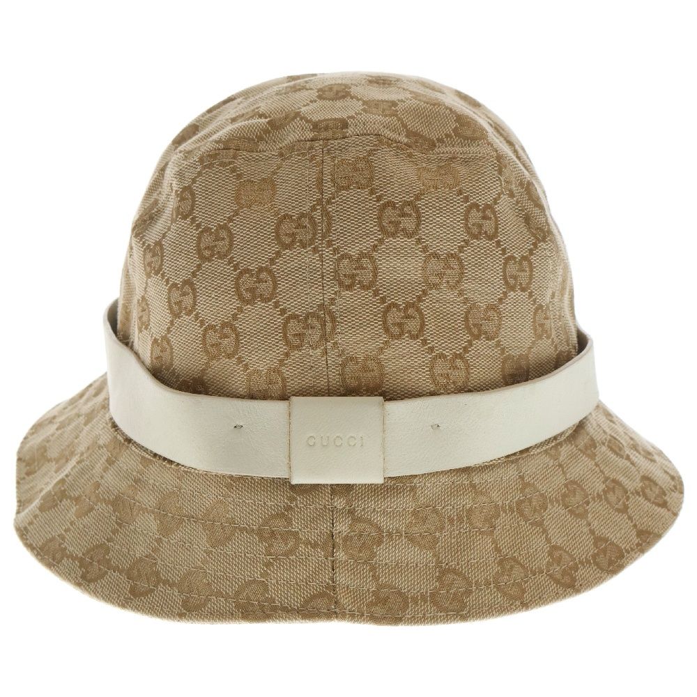 GUCCI (グッチ) GG総柄 レザーリボン キャンバス バケットハット