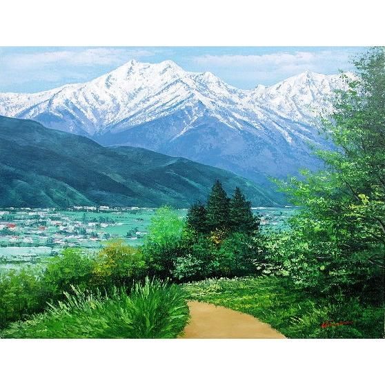 油彩画 洋画 (油絵額縁付きで納品対応可) P4号 「安曇野」 広瀬 和之