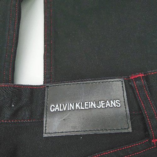 ◇ &Theta; Calvin Klein Jeans ステッチデザイン ストレートジーンズ サイズ29 ブラック レッド系 メンズ E  【1412260008242】