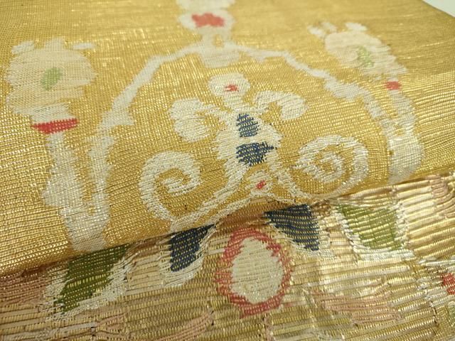 平和屋着物○西陣図案家 徳田義三 太鼓柄袋帯 正倉院花菱文 金銀糸  