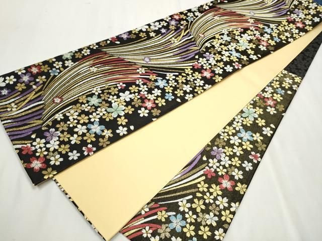平和屋着物▽六通柄袋帯 舞桜文 金糸 正絹 逸品 CAAU9439hy
