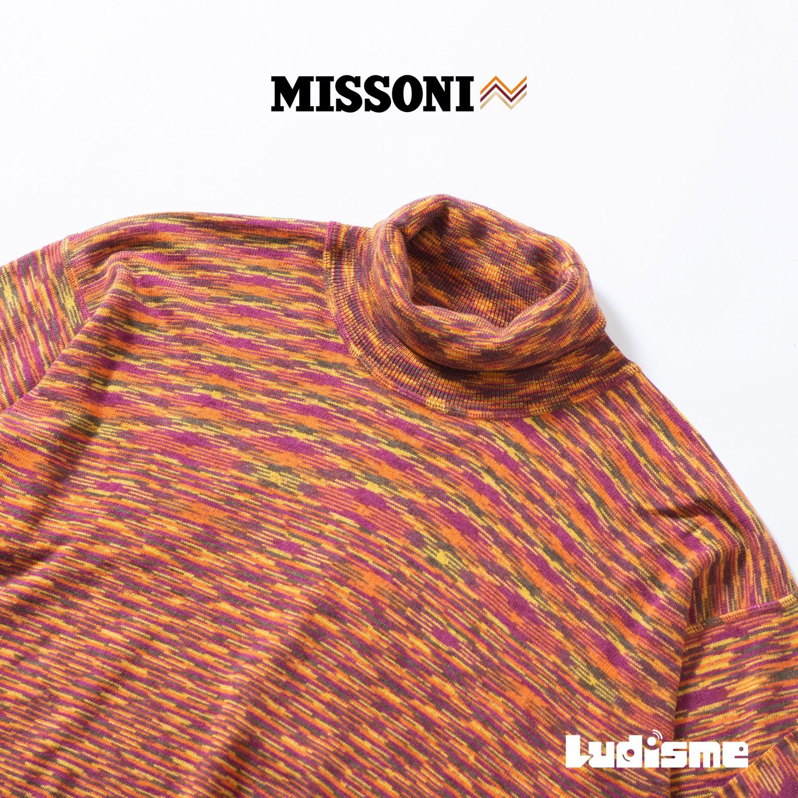 MISSONI ニット タートルネック長袖 ボーダー イタリヤ製シルクブレンドM ミッソーニ MISSONI ニット タートルネック メンズ レディース ユニ