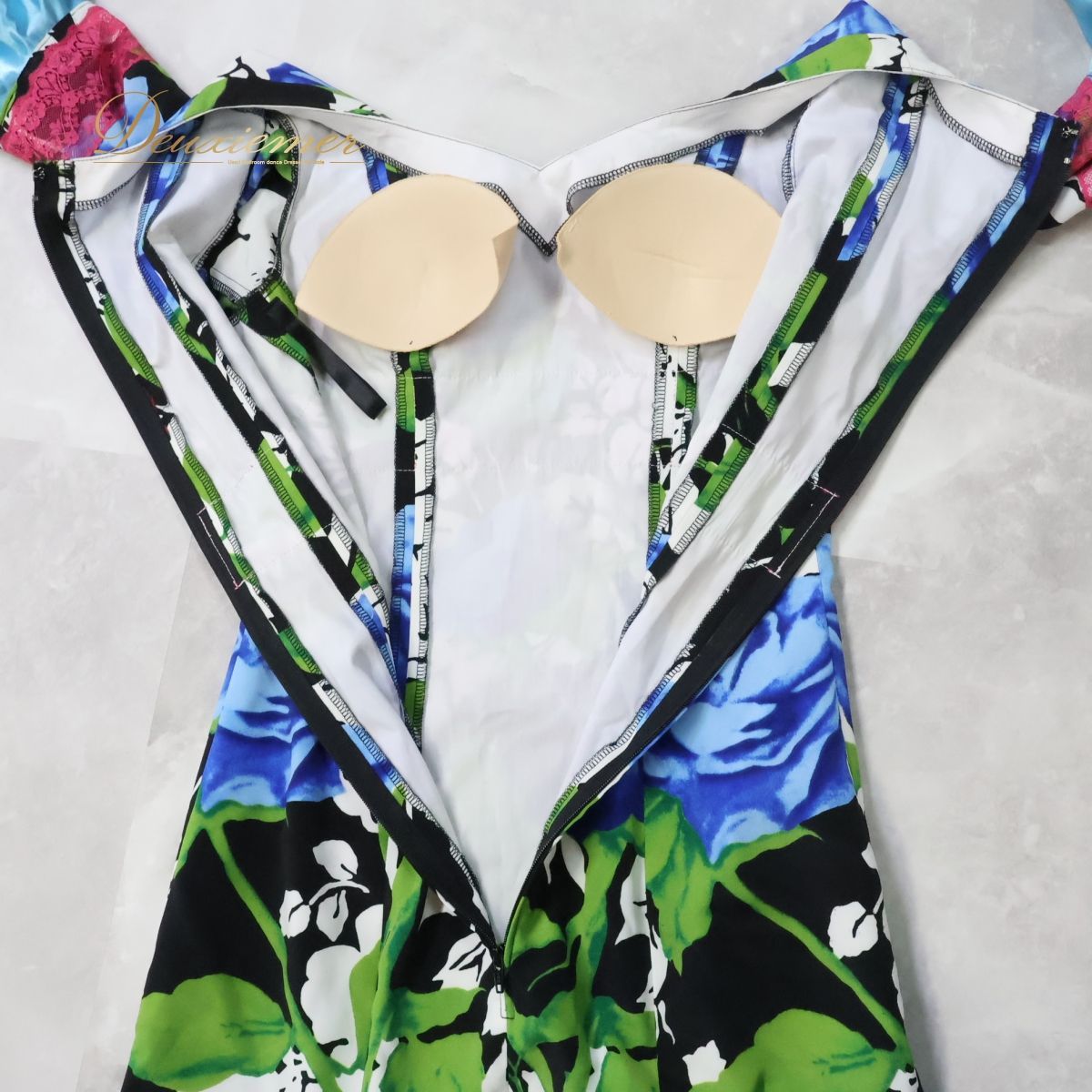 【フラメンコ衣装】ブルー ワンピース ドレス ボランテ フリル 青 バラ 薔薇 ROPK-10-11-2N】青×黒青ドットボランテワンピース - フラメンコ