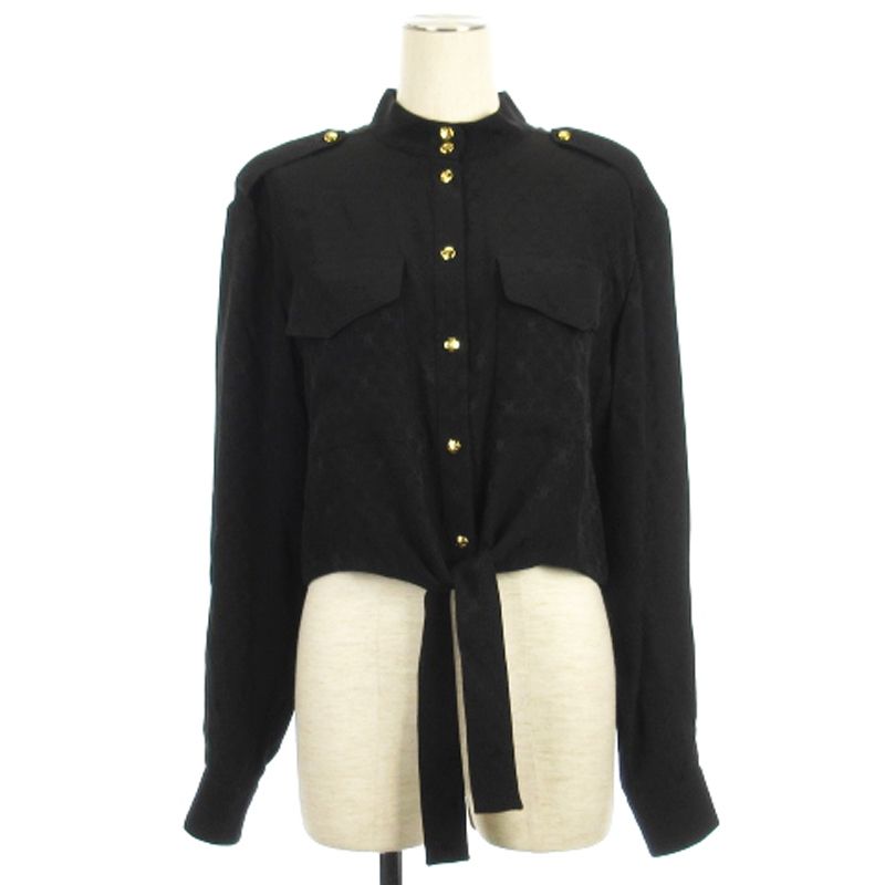 celine トリオンフシルクロゴブラウス　黒　36 セリーヌ CELINE トリオンフ シルク ブラウス スタンドカラー シャツ