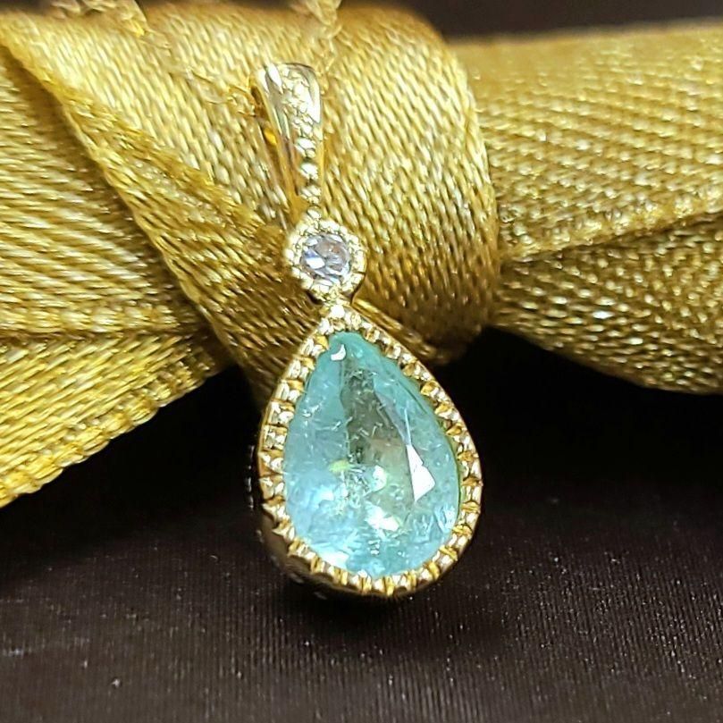 ペアシェイプ 0.5ct パライバトルマリン K18 YG ネックレス 鑑別