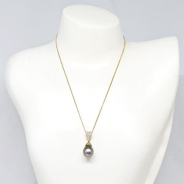 美品 K18 黒蝶真珠 ダイヤモンド ペンダント トップ パール 珠 13mm  