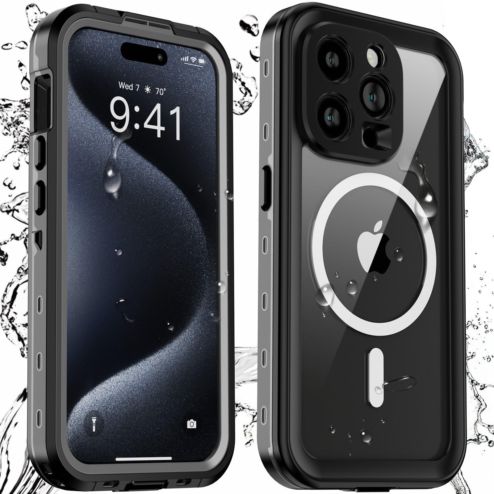 【数量限定】iPhone 15 Pro 用 ケース 防水ケース 耐衝撃 MagSage対応 米軍MIL規格 全面保護 カメラ保護 360フルカバー 防塵 完全防水 水中撮影対応 ワイヤレス充電対応 通話対応 快適操作 便利なス