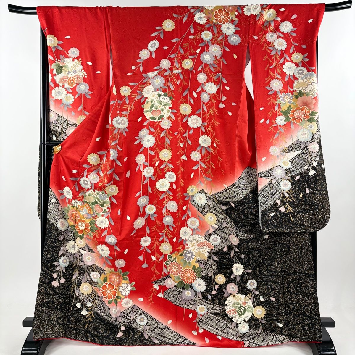 振袖 身丈168cm 裄丈68.5cm L 袷 牡丹 雪輪 金糸 金彩 赤 正絹 名品
