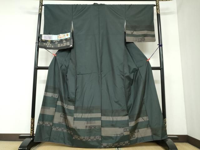 平和屋着物●本場大島紬 訪問着 屋久杉染 横段文 くぼた謹製 証紙付き 正絹 DAAY5444ud