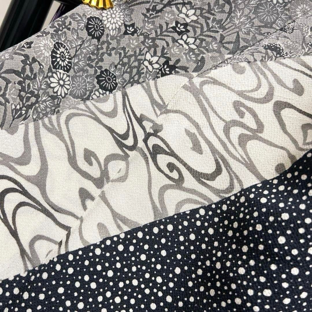 付け下げ　作家もの　桂　ドット　観世水　花模様　モノトーン　着物　083a p 付け下げ 作家もの 桂 ドット 観世水 花模様 モノトーン 着物 083a p