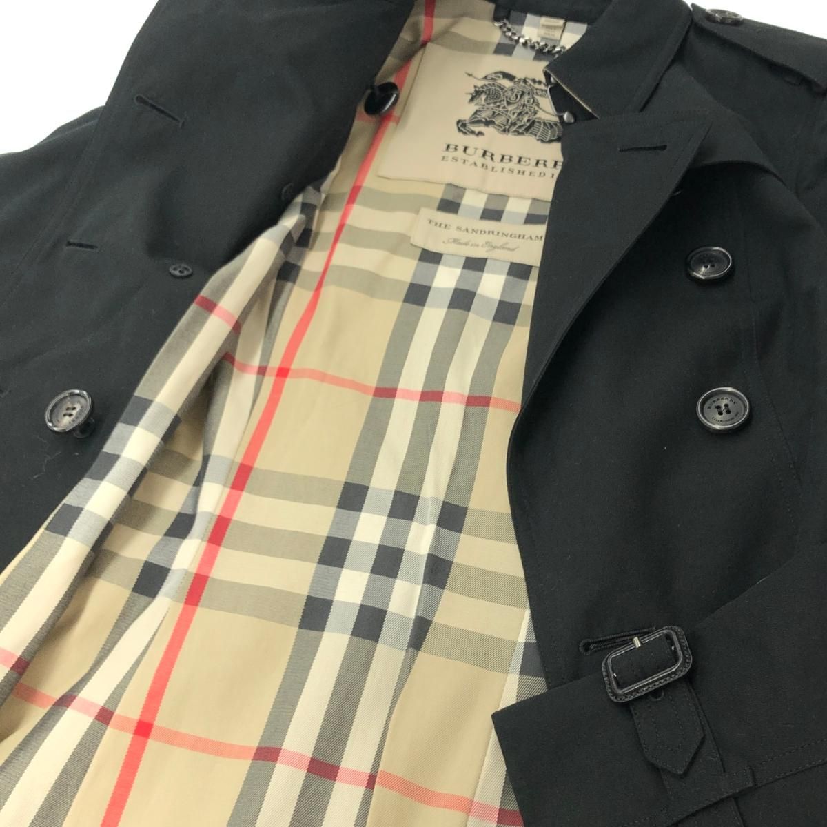 BURBERRY バーバリー トレンチコート ブラック サンドリンガム 3900545 裏地ノバチェック コットン レディース  240001089047 - メルカリ