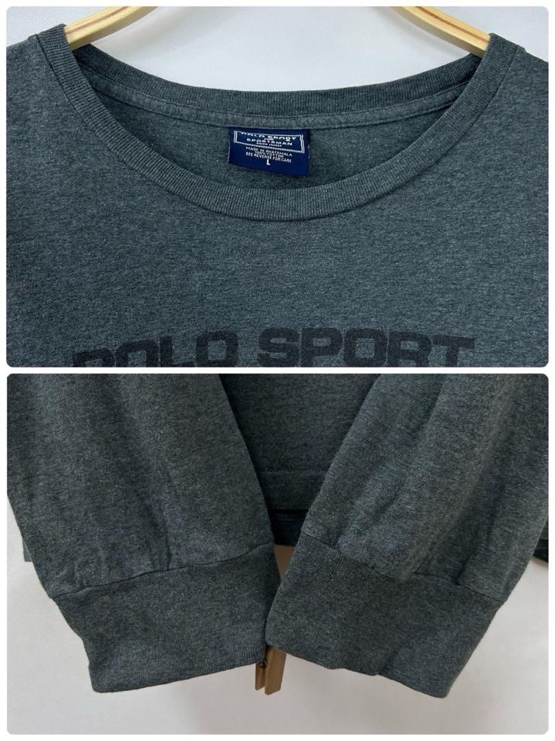 【フォロワー様クーポン配布中！】POLO SPORT SPORTSMAN Ralph Lauren  ポロスポーツ スポーツマン ラルフローレン プリントロゴ コットン 長袖 Tシャツ ロング Tシャツ ロンT 輸入古着 メンズ Lサイズ【S153】