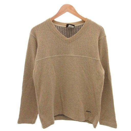 【希少】patagonia メリノウール100% 前V セーター 00sベージュ パタゴニア Patagonia 00s チャンネルウールVネックセーター ニット