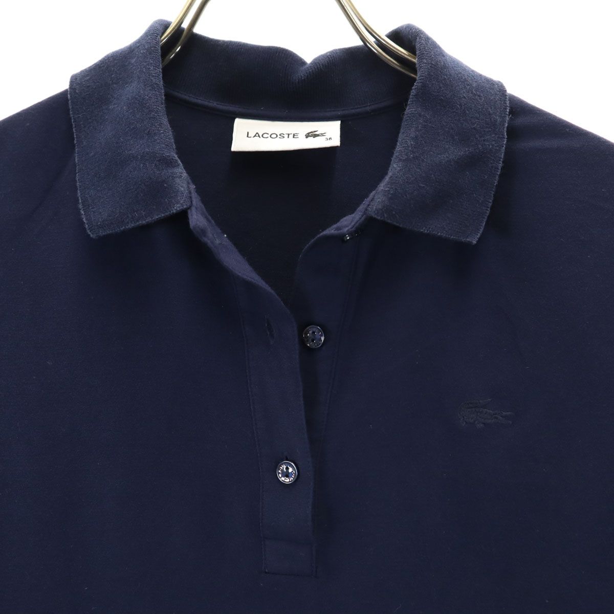 【新品未使用】ラコステ　レディース　36　ピケ　 ポロ　半袖　ネイビー　日本製 LACOSTE ラコステ レディース ストレッチ コットン ピケ