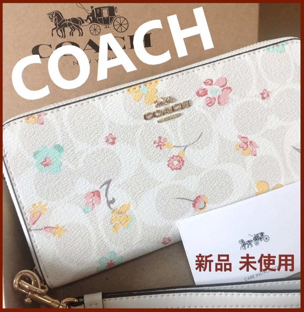 素晴らしい品質 新品、未使用 COACH 新品 花柄 ホワイト 長財布 コーチ ...