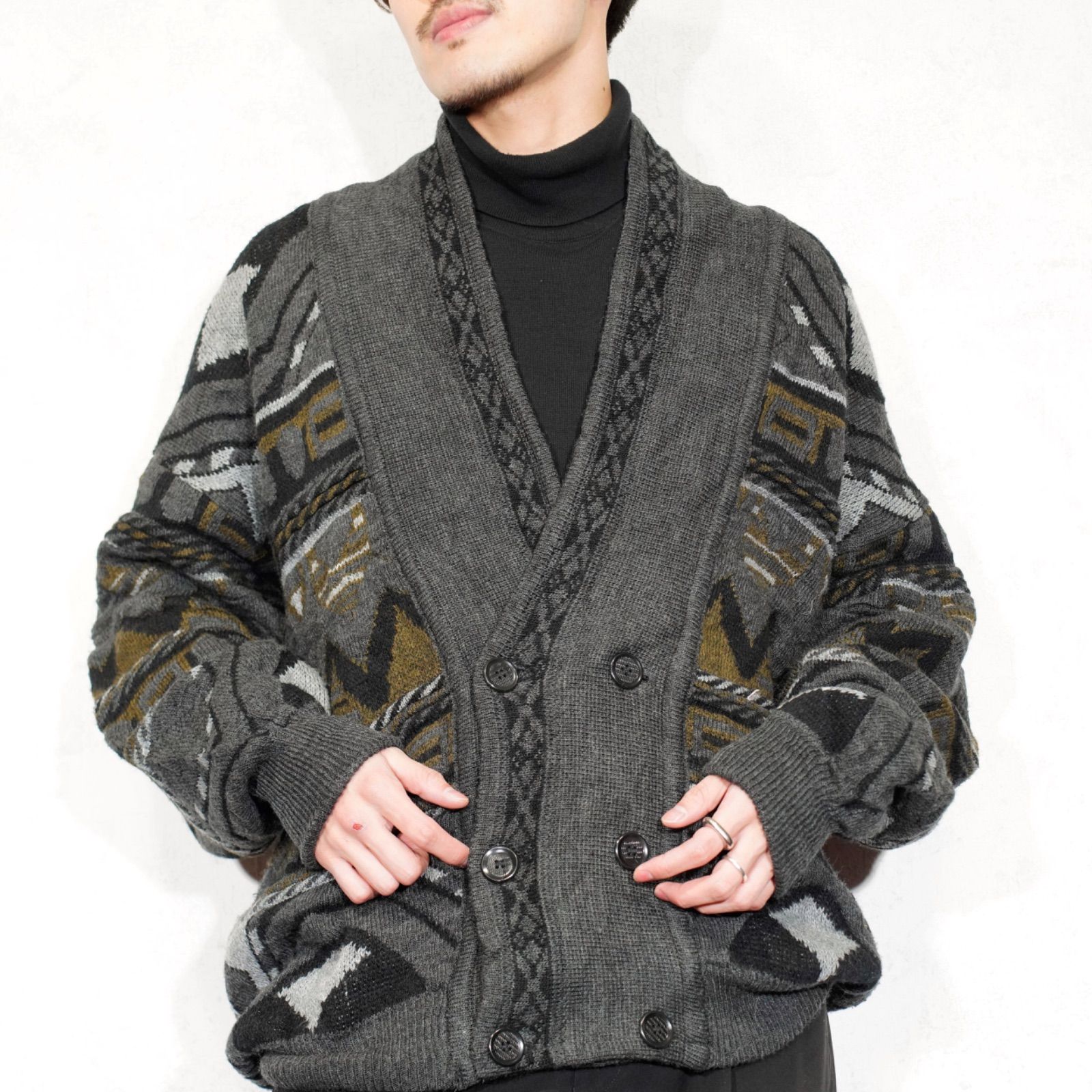 EU VINTAGE TRICOT BAAJ PATTERNED DESIGN 3D KNIT CARDIGAN|ヨーロッパ古着柄デザイン3Dニットカーディガン ニットブルゾン