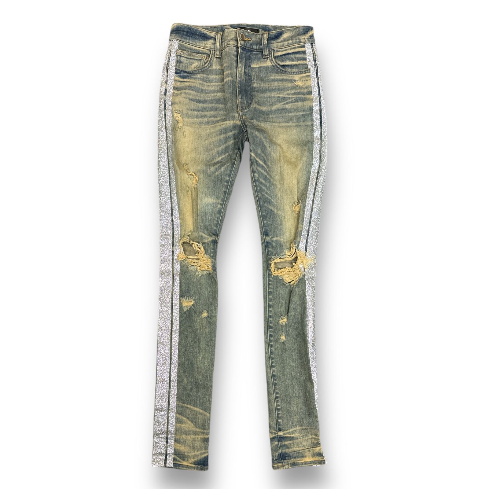 AMIRI GLITTER TRACK JEAN グリッタートラックジーンズ ラメサイドラインデニムパンツ クラッシュ ダメージ グランジ アミリ  インディゴ 29 76209A6 - メルカリ