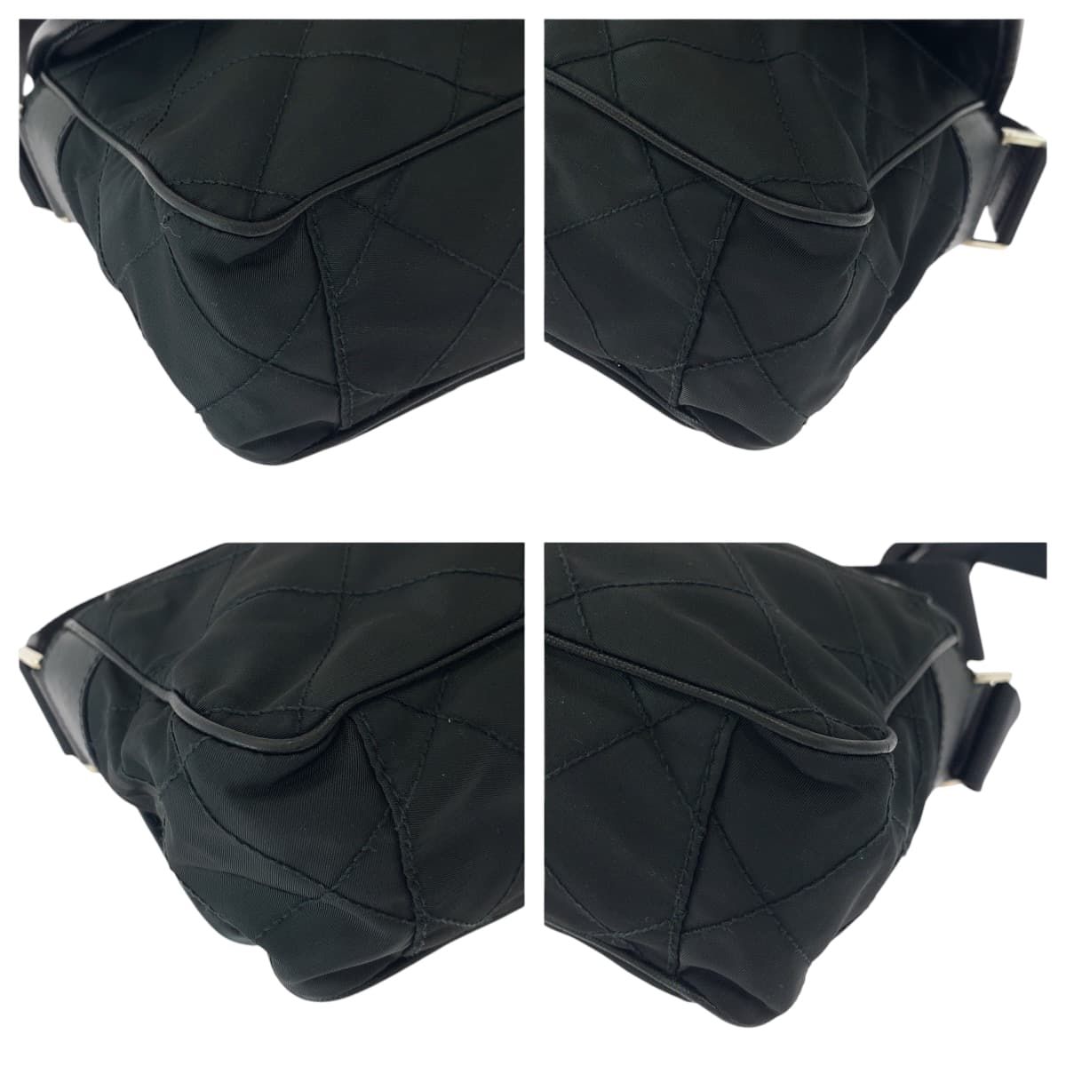 美品 PRADA プラダ キルティング テスート 三角ロゴプレート ブラック  