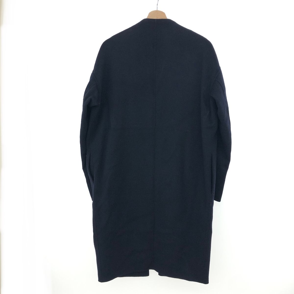 ENFOLD ウールリバーノーカラーコート ネイビー×ブルー38 ENFOLD