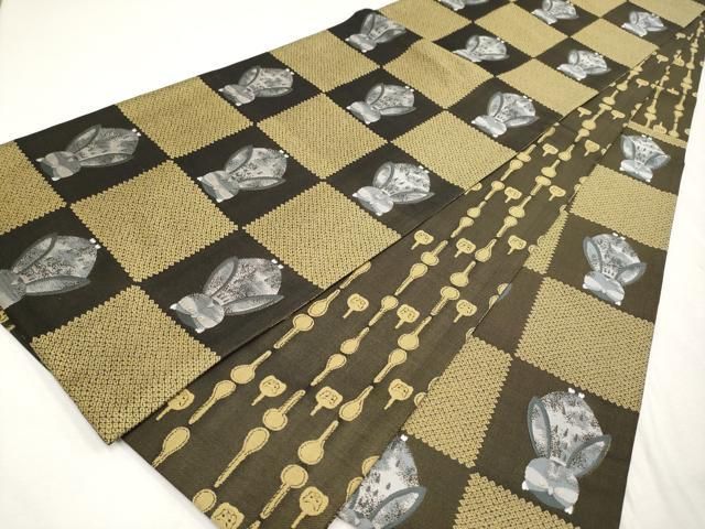 平和屋着物□極上 六通柄袋帯 兎 ミミズク 黒地 逸品 未使用  