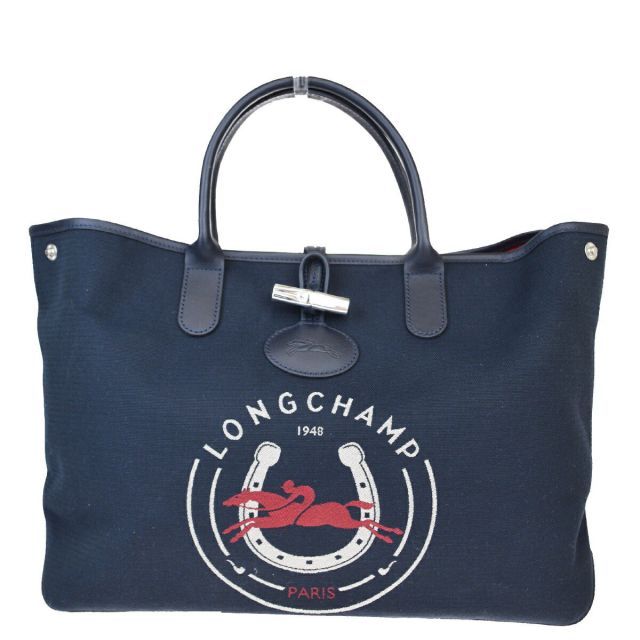 【中古】 ロンシャン(Longchamp) キャンバス，レザー トートバッグ ブラック 02GC338