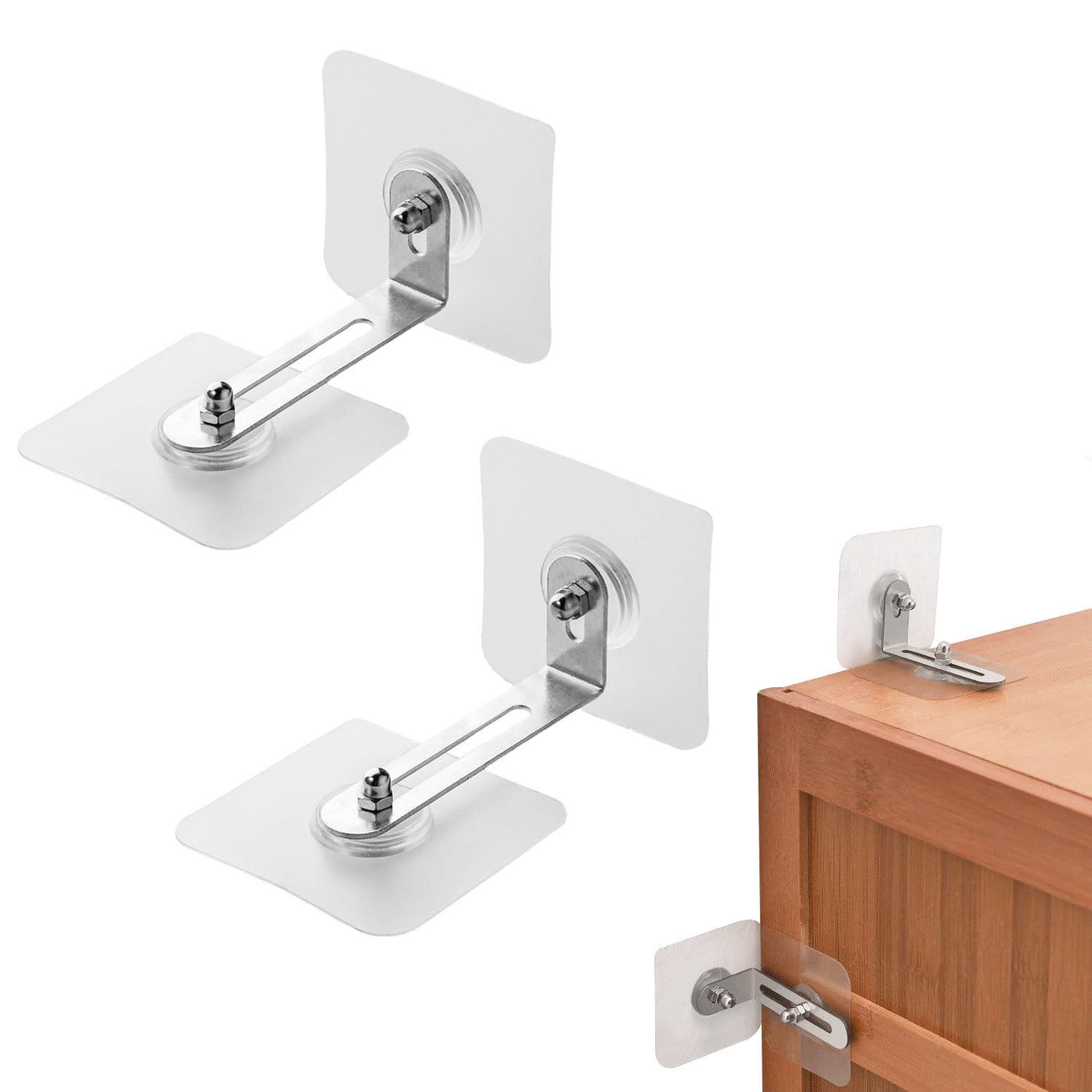 家具転倒防止 L型 2組セット 強力タイプ 穴開け不要 クリア 目立たない 粘着シール 地震対策 転倒防止 落下防止 家具固定用 防災グッズ 本棚 食器棚 テーブル タンス 冷蔵庫 スモール ラージ 透明 S