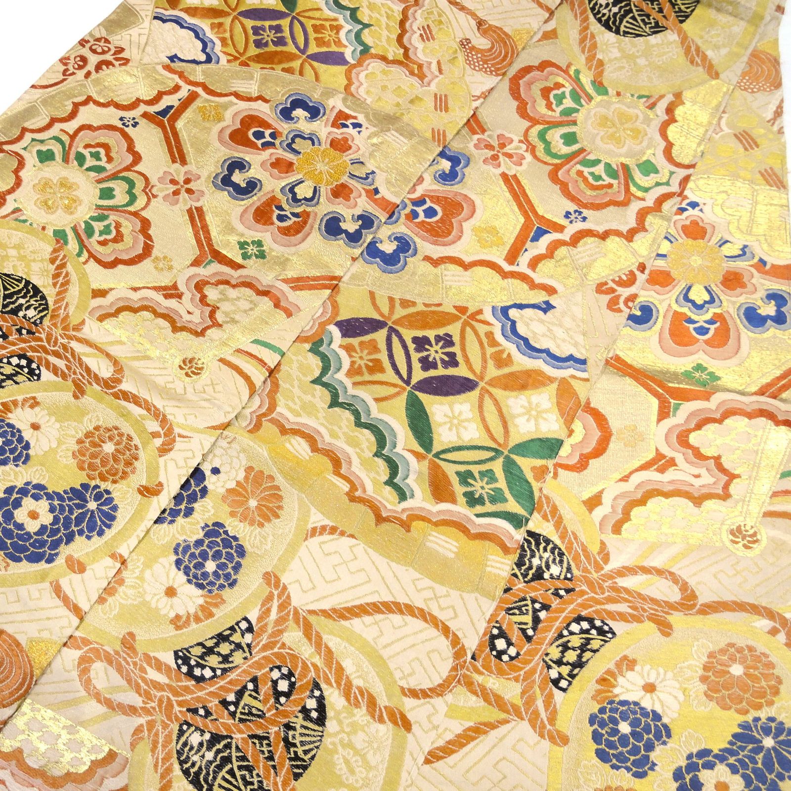 正絹 丸帯 金 鼓 扇 No.200701-0360 梱包サイズ60