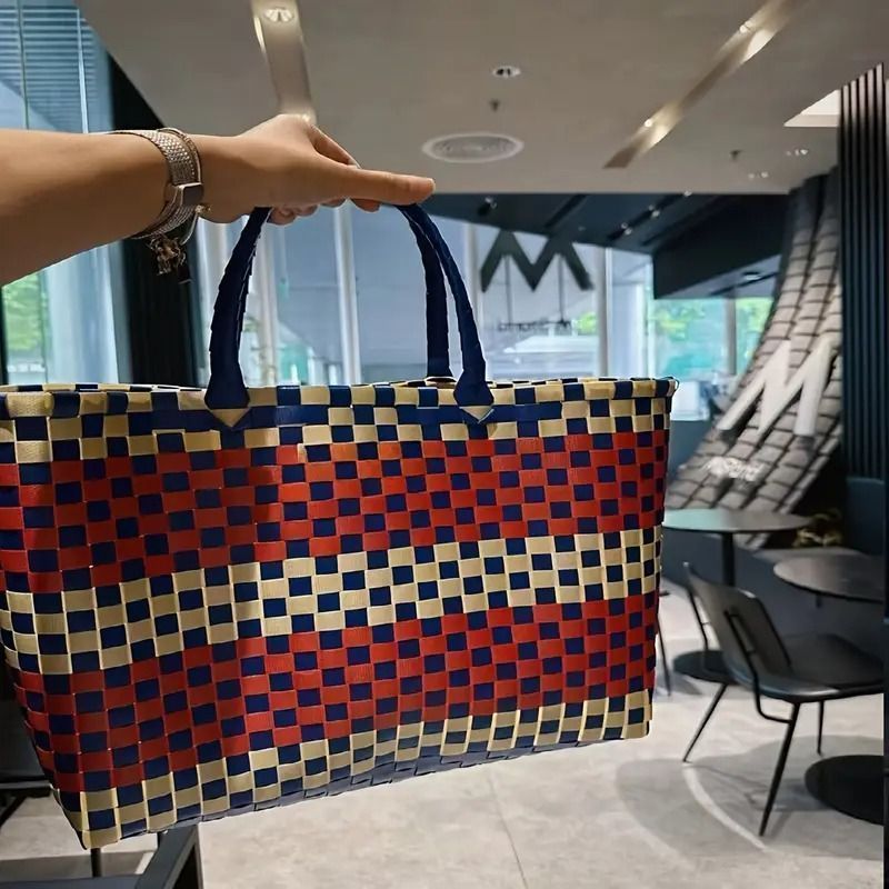 カラフルチェック柄かごバッグ HG カラフルチェック プラカゴトート S | true tree