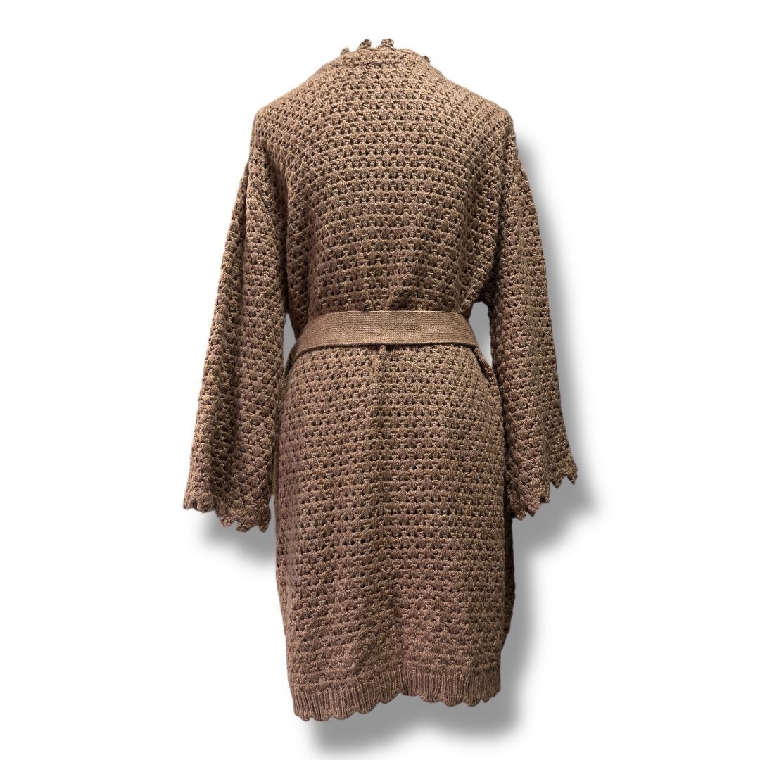 INGEBORG 花モチーフ付きニットロングカーディガン セール】 【OUTLET】モチーフ付き透かし編みロングカーディガン