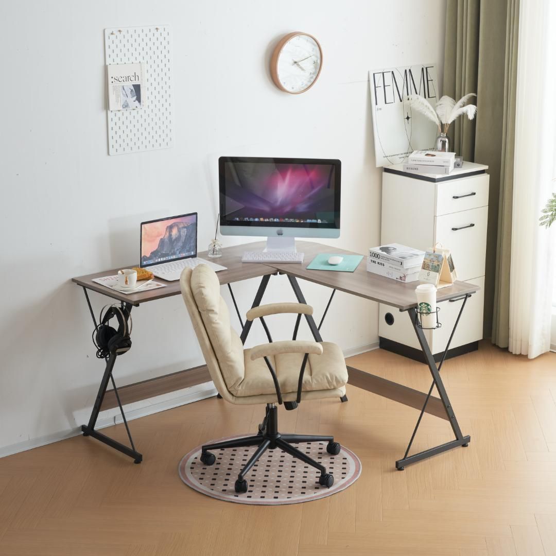 ウッドグレー】パソコンデスクPCデスクシンプルドリンクホルダー