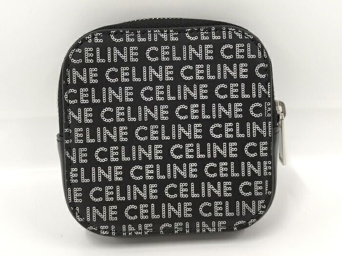 CELINE コインケース ロゴ プリント レザー ブラック