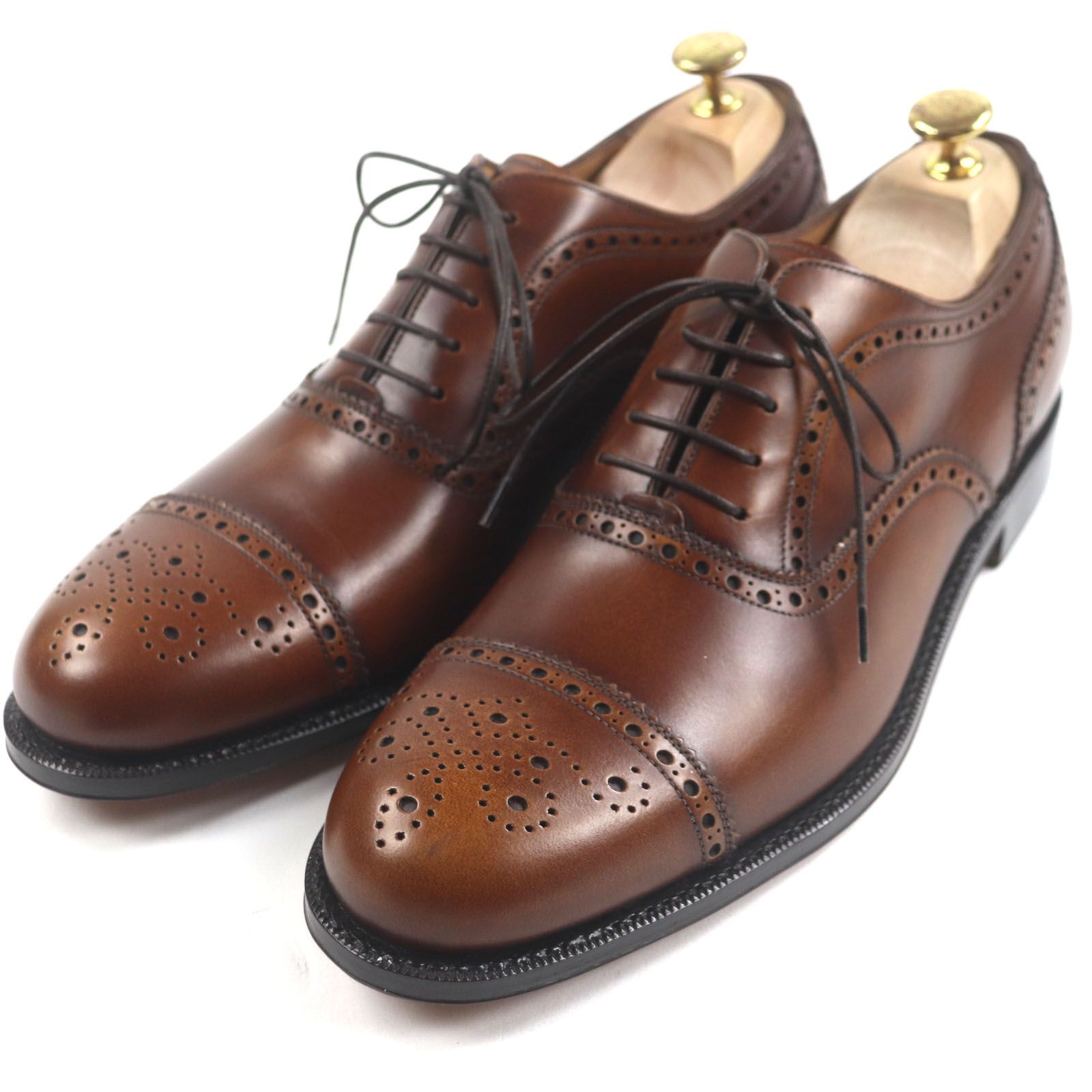 Salvatore Ferragamo サルヴァトーレフェラガモ TRAMEZZA トラメッザ パンチドキャップトゥ メダリオン レザーシューズ ブラウン 8.5 E イタリア製 メンズ