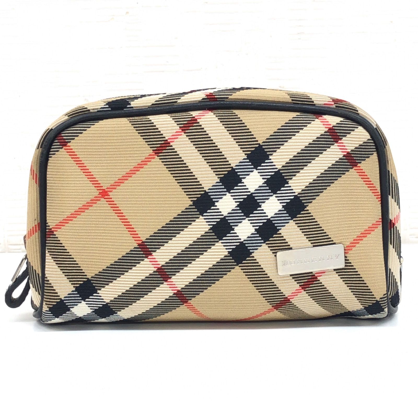 Burberry ノバチェック ポーチ ミニバッグ 牛革 メイクポーチ レザー BURBERRY バーバリー 本革 レザーパイピング ノバチェック