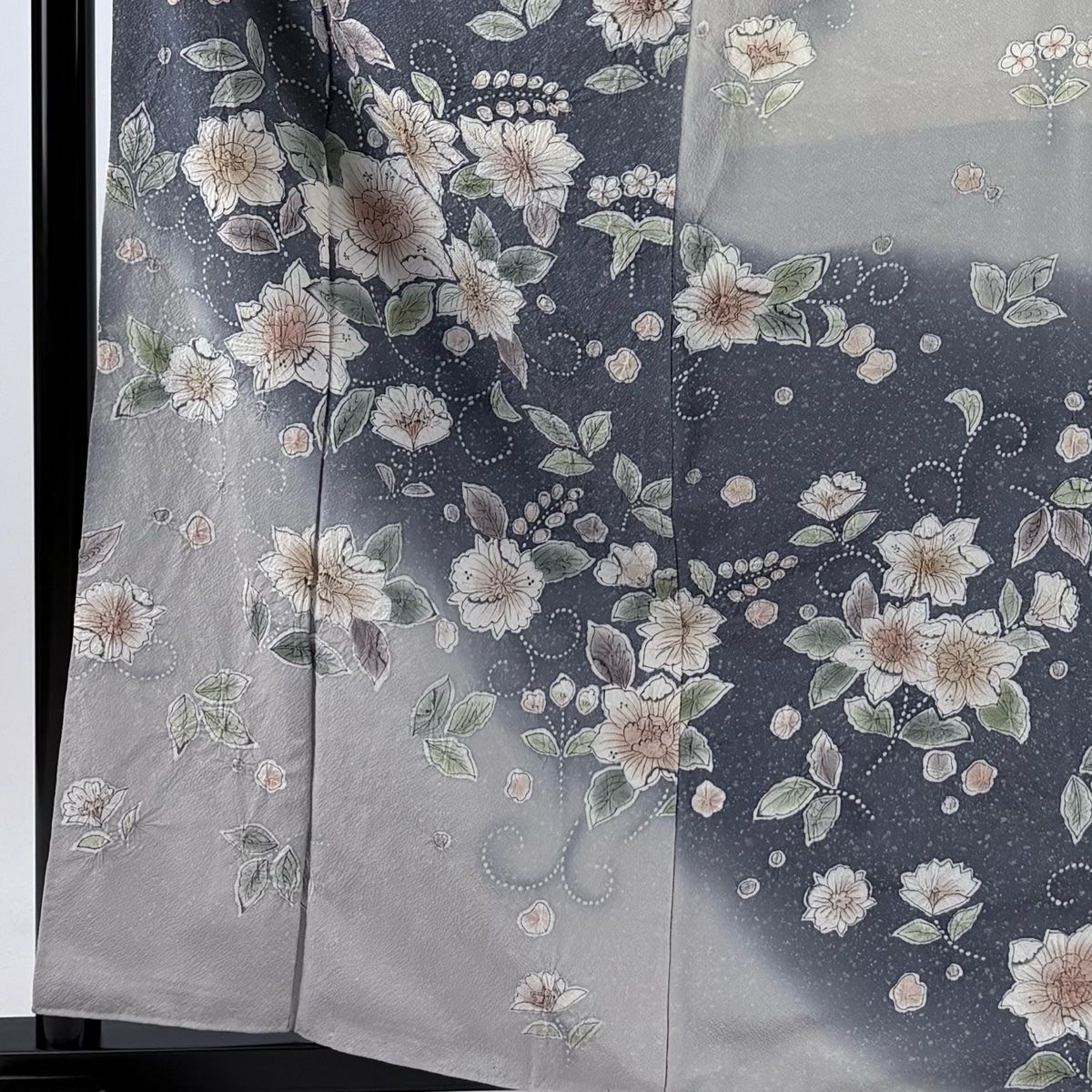 訪問着 身丈162cm 裄丈64.5cm M 袷 花唐草 染め分け ぼかし 灰色 正絹 秀品