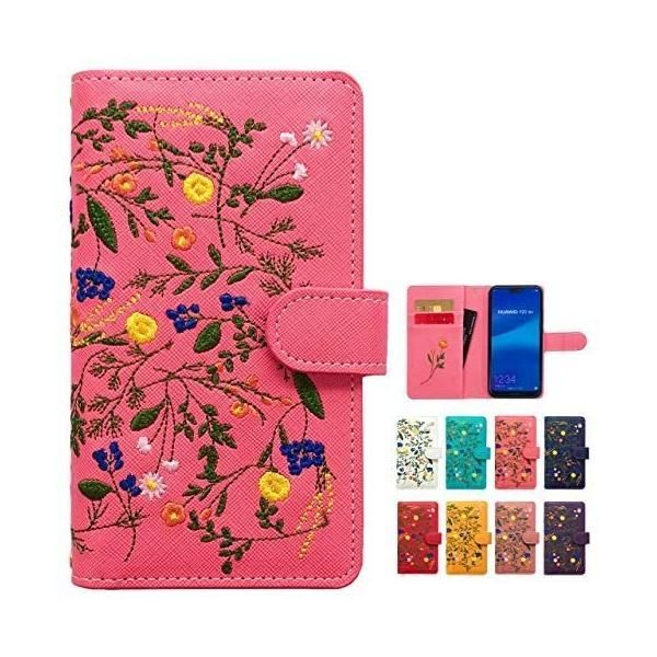 iPhoneケース・スマホ・PC SC-04J ケース カバー GALAXY Feel ボタニカル 花 刺繍 手帳 手帳型 SC-04Jケース(b.ピンク GALAXY Fee)
