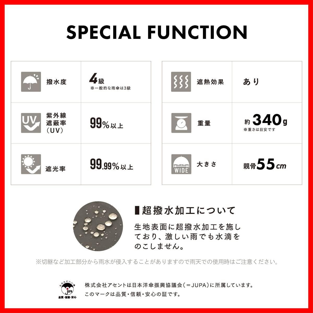 日傘 完全遮光 レディース 長傘 UVカット 大きめ 55 cm ワイド 軽量 手開き傘 遮熱効果 晴雨兼用 グラスファイバー バンブー 竹製ハンドル FLL assa